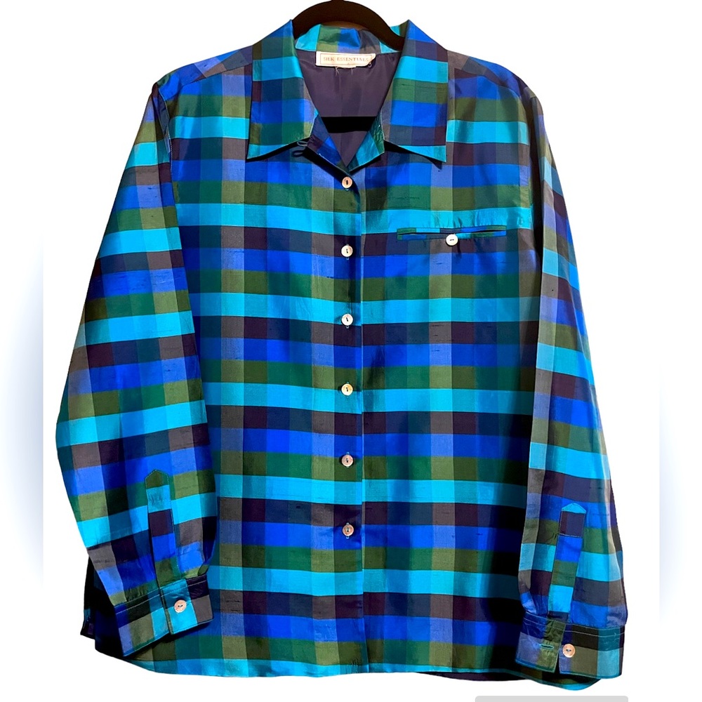 “silk essentials” button-down Shacket vintage